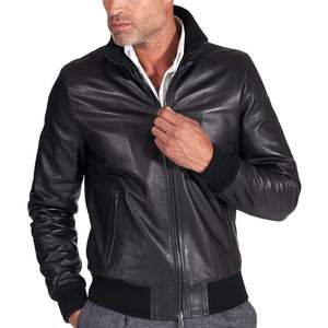 Chaqueta Bomber de Cuero Ligera Clásica Personalizada para Hombre con Cuello Alto, Estilo Motero, Resistente al Viento, para Otoño - Product Image 5