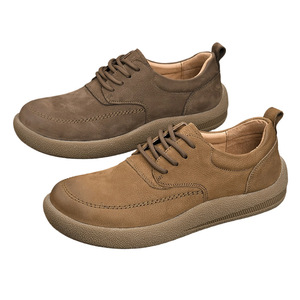 Chaussures de marche en cuir véritable pour hommes, bout rond, à lacets, semelle extérieure en caoutchouc confortable, doublure en peau de porc, couleur unie - Product Image 4