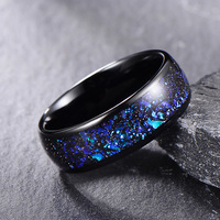 Bague en carbure de tungstène 8mm plaqué or noir galaxie incrustée de fragments de ciel étoilé bijoux de mode pour femmes hommes bande de mariage