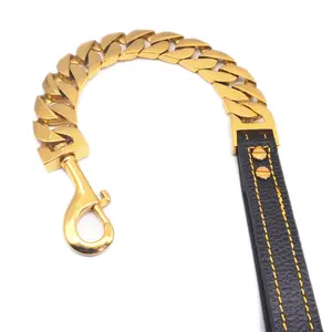 32mm Pet Products Quality Cheap Pet Products Heavy Dury Metal Chain Gold Cuban Cuban Link Dog Chain Leash