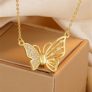 Dames Roestvrijstalen Ketting Met Magnetische Vlindersluiting Niet-Aanslag Verguld Diamant Parel Zirkoon Ingelegde Kraag - Product Image 2