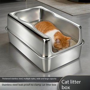 Bac à litière multifonctionnel en acier inoxydable pour chat - Facile à nettoyer, anti-éclaboussures, épaissi et surélevé - Product Image 2