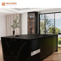 Meubles de cuisine de luxe Realgres, ensemble de meubles de cuisine modernes en marbre noir avec îlot pour villa et appartement