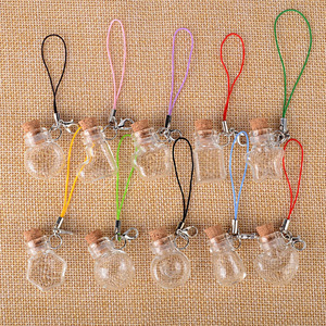Glass Bottle Keychain Essential Oil Bottle Mini Key Chain Charm Gifts Cute Pendant Cork Cell Phone Lanyard Aroma Ornament Bottle
