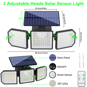2 Pacchi di Lampade Solari <span class=keywords><strong>a</strong></span> Tre Teste IP65 con Sensore di Movimento, Faretto Girevole <span class=keywords><strong>a</strong></span> 270 Gradi per Illuminazione Paesaggistica e Vialetti <span class=keywords><strong>da</strong></span> <span class=keywords><strong>Giardino</strong></span> - Product Image 2