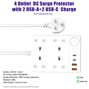 British Standard Industrial Use Power Strip Multi-Function <strong>UK</strong> Plug Extension <strong>Socket</strong> 4 Outlets Surge Protection On/Off Switch - Product Image 5