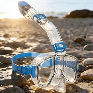Transparent Half Face Diving Mask With Dry Snorkel Waterproof Anti Fog High Definition Vision For Adults Swimming And Diving - Product Image 1