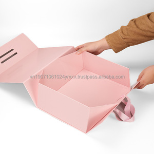 Foldable <b>Pink</b> Paperboard <b>Gift</b> Box with Magnetic Closure and Handle for Business & Shopping Use Clothing Paper Box - Product Image 6