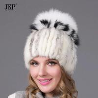 JKP Winter-Damenfellmützen: Gestrickte Bommel-Nerzmütze für Frauen mit anpassbarem Futter, Reise-Beanie aus gängigem Stoff, verstellbar