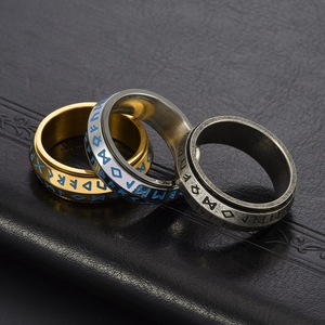 Viking Rune <b>Spinner</b> <b>Ring</b> Glow in The Dark Norse Luminous Rotating Band, Vintage Nordic Amulet Titanium Steel Fidget <b>Ring</b> - Product Image 2