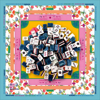 Tuiles de Mahjong Américaines en Acrylique Patriotiques avec Tapis de Mahjong Imprimé Floral Papillon pour Soirée de Jeu Féminine
