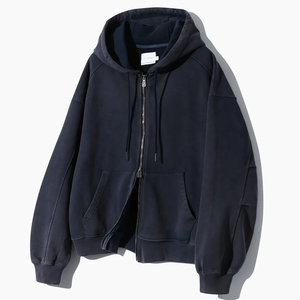 Accept Personalizar Basic Black Men Cajas de peso pesado Tamaño Retro Essence Lavado con ácido Sudadera con capucha de gran tamaño con cremallera - Product Image 2