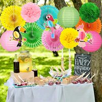 Décorations de fête hawaïenne, décorations de fête Luau, lanternes en papier suspendues à thème tropical, éventails, pompons pour anniversaire, fête de bachelorette
