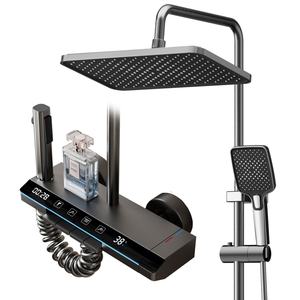 Ensemble de robinets de douche à double poignée encastrés polis, design classique contemporain, jet de pause, pomme de douche de bain - Product Image 1