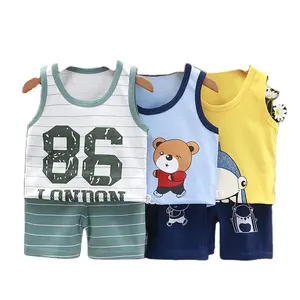 Set di pantaloncini gilet in cotone estivo per bambini Set di abbigliamento per bambini senza maniche tuta sportiva per bambini completo da due pezzi per ragazzi