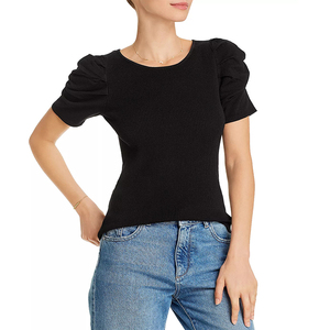 Manches courtes d'été En Nylon Serré Col Rond Manches Bouffantes Élastique Flambage Pull <span class=keywords><strong>Chemisier</strong></span> femmes tops - Product Image 1