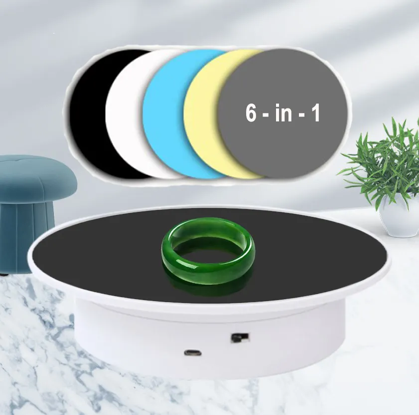 20cm 8 pouces USB/batterie électrique Rotation platine photographie 360 avec 5 couleurs toile de fond affichage support rotatif pour bijoux