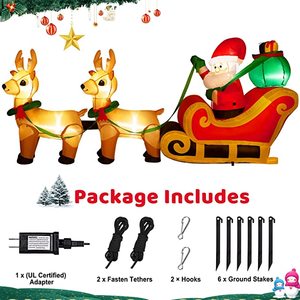 Luces <span class=keywords><strong>LED</strong></span> Decorativas para Fiestas Familiares al Aire Libre, Inflable Navideño <span class=keywords><strong>de</strong></span> Santa Claus Sentado en un Trineo con 2 Renos - Product Image 6