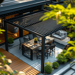 Pergola Bioclimatica Moderna Impermeabile Motorizzata <span class=keywords><strong>in</strong></span> Alluminio Verniciato a Polvere con Lamelle Orientabili, Ad Arco, da Parete per Patio e Giardino - Product Image 3