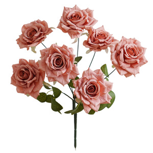 Bouquet de roses en soie, 7 têtes, couleur cappuccino, fleurs artificielles, décoration de mariage, décoration de la maison, style moderne - Product Image 5