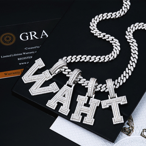 Colgante Personalizado de Plata de Ley 925 Chapado en Oro Blanco con Letras Iniciales de la A a la Z, con Incrustaciones de Moissanita, Estilo Hip Hop, Joyería Brillante con Diamantes - Product Image 5