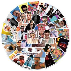 ZY0484C 50 pegatinas de <span class=keywords><strong>vinilo</strong></span> impermeables del cantante puertorriqueño <span class=keywords><strong>Bad</strong></span> <span class=keywords><strong>Bunny</strong></span> para botellas de agua, equipaje y portátiles, pegatinas de moda - Product Image 1