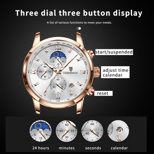 LIGE LG8953 <span class=keywords><strong>Orologio</strong></span> di Lusso <span class=keywords><strong>da</strong></span> Uomo con Cinturino in Pelle Marrone, Quadrante Secondario 24 Ore, Numeri Romani, Cronografo <span class=keywords><strong>Vintage</strong></span> + Confezione Regalo - Product Image 3