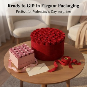 Fleurs décoratives, rose éternelle, fleurs préservées, boîte de roses préservées, roses préservées de luxe dans une boîte ronde en velours suédé - Product Image 2