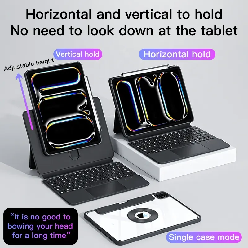 Ifacomall Magic Keyboard Case Voor Ipad Smart Draadloze Bt Tablet Case Folio Met Led Backlit Touchpad Arabic Keyboard