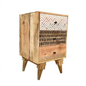 Table de chevet en bois massif antique peinte à la main, meubles de chambre à coucher - Product Image 1