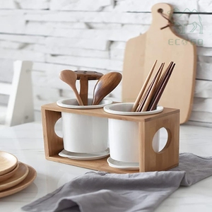 Organizador de Bambú para Encimera de Cocina, Soporte para Cubiertos, Cuchillos y Tenedores con Bandeja de Drenaje - Product Image 3