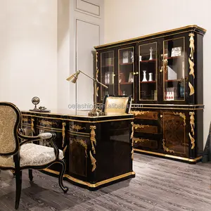 OE-FASHION Su Misura in stile Europeo di lusso ufficio capo scrivania in stile Francese oro dipinta a presidente set da scrivania per la casa ufficio camera