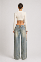 Celana Jeans Wanita Model Wide Leg SHENGFU, Vintage dengan Tali Serut, Jeans Baggy, Pakaian Musim Panas, OEM Streetwear