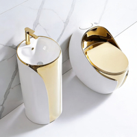 Western Design Royal Bathroom Golden Plated Toilet Set Ceramic Gold Egg Shape Toilet with Pedestal Basin for Hotel