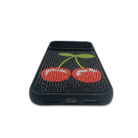 Coque de téléphone TPU tendance OEM, noire, souple, avec motif cerise et zircon, étui de protection pour iPhone 17 Pro Max