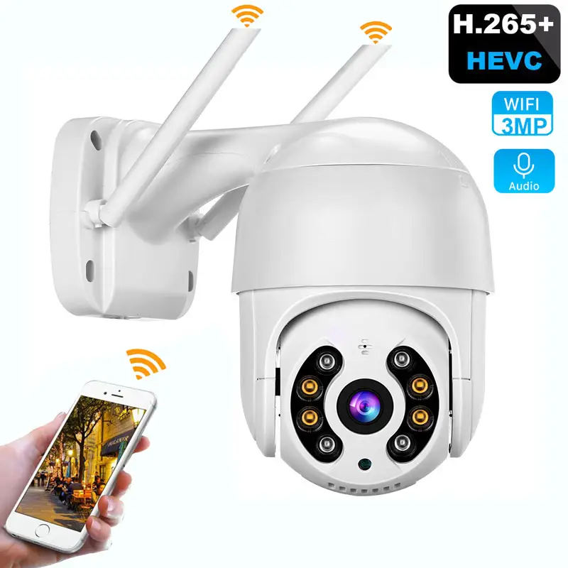 Wifi Câmera Dupla Conversa Câmera de Cctv HD Sem Fio Ao Ar Livre com Cartão SD Max 128GB Câmera IP 1080P PTZ H.265 CE FCC Rohs 3.6 milímetros Lente