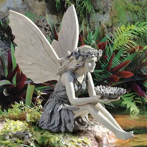 Nieuwe Landscaping Yard Decoratie Vleugels Bloem Elf Fairy Sculptuur Zitten Garden Fairy Standbeeld Engel Beeldjes Standbeelden