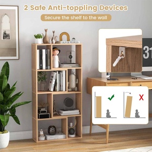 Accent Modern Natural Engineered Wood 5 Shelf Geometric Freestanding <strong>Bookcases</strong> <strong>Open</strong> Storage Living Room Hotel Home Office School - Product Image 2