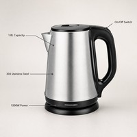 Bouilloire électrique en acier inoxydable 304, finition brossée, sans fil, vente directe usine, chauffe-eau rapide