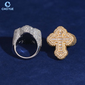 925 <b>Silver</b> Full Paved Moissanite Cross <b>Ring</b> Baguette Cut Iced Out Hip Hop Jewelry for <b>Men</b> 18K Gold Plated Iced Out Hip Hop <b>Ring</b> - Product Image 2
