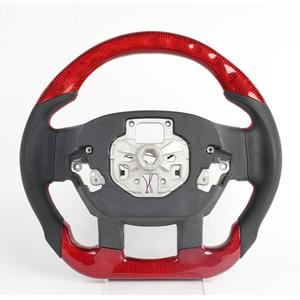 Volant LED en fibre de carbone rouge pour <span class=keywords><strong>Ford</strong></span>, cuir perforé, sport premium, fond plat, remplacement amélioré pour la plupart des modèles - Product Image 2