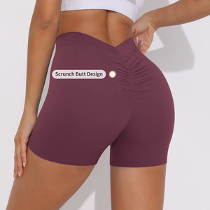 Shorts de yoga <span class=keywords><strong>femme</strong></span> à logo personnalisé, taille en V, couleur unie, effet fessier galbé, taille élastique, extensible dans les quatre sens, séchage rapide - Product Image 4