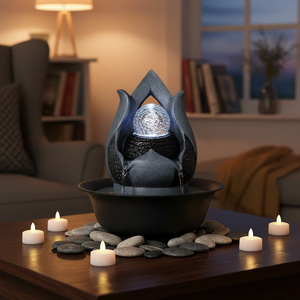 Petite fontaine de méditation en résine à 3 niveaux, éclairée par LED, étanche, peinte à la main, pour intérieur/extérieur, cascade Feng Shui, décoration de la maison - Product Image 3