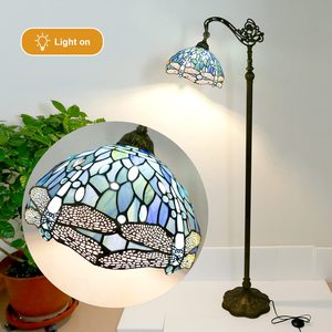 Tiffany Đèn sàn cong đèn có thể điều chỉnh góc đứng Đèn đọc sách ánh sáng con chuồn chuồn kính màu biển màu xanh LED phòng ngủ - Product Image 4