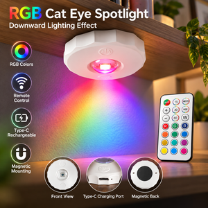 Projecteur LED RGB rechargeable à effet œil de chat avec télécommande, fixation magnétique Type C pour la décoration d'armoires et d'étagères - Product Image 1