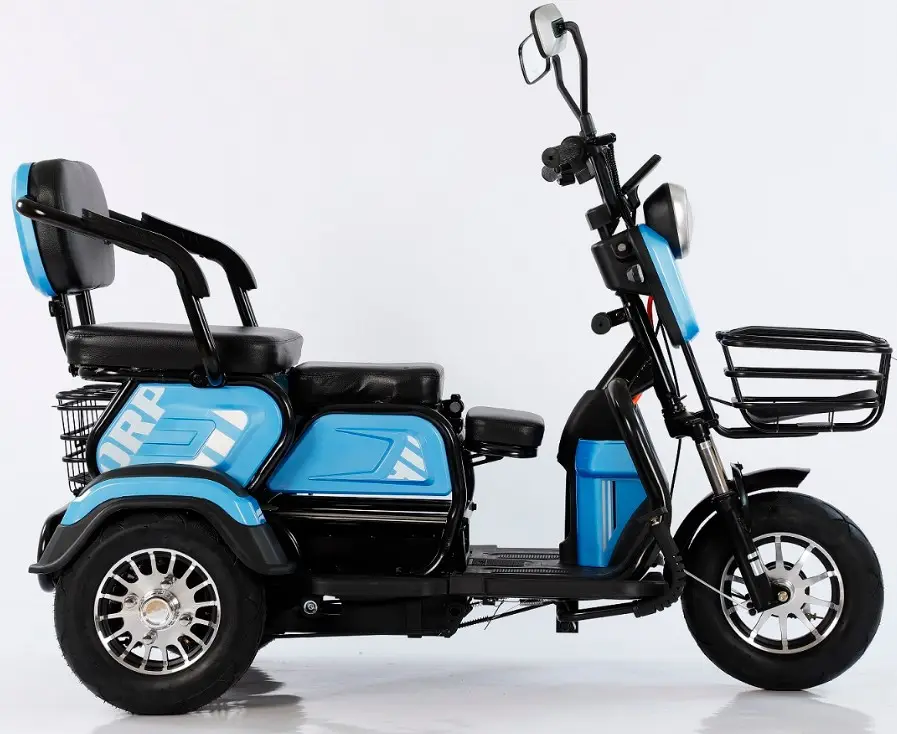 Triciclo eléctrico de fábrica china de 500W, scooter de movilidad para ancianos de tres ruedas con asiento para niños, tipo de cuerpo abierto motorizado