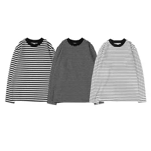 Hot Sale Supply Custom Logo 210g Stripe Print Long Full Sleeve Print T Shirt For Men