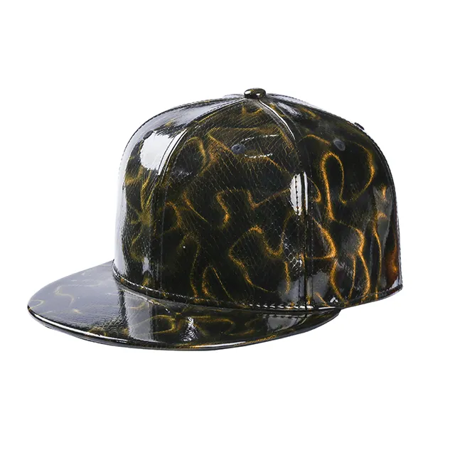 3D Shiny Waterproof Leather Six Panel Custom Brand Hip Hop hat