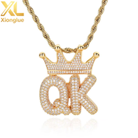 Nouveau design 2026 Colliers pendentifs en cuivre avec lettres courtes en forme de couronne, plaqué argent, plaqué or, chaîne tennis, chaîne corde, personnalisable avec nom, style Hip Hop