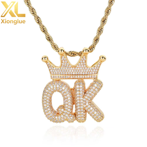 2026 New Design Crown Small Letters Copper Pendant <b>Necklaces</b> <b>Silver</b> Plated Gold Plated Rope Tennis Chain Custom <b>Name</b> Hip Hop - Product Image 1